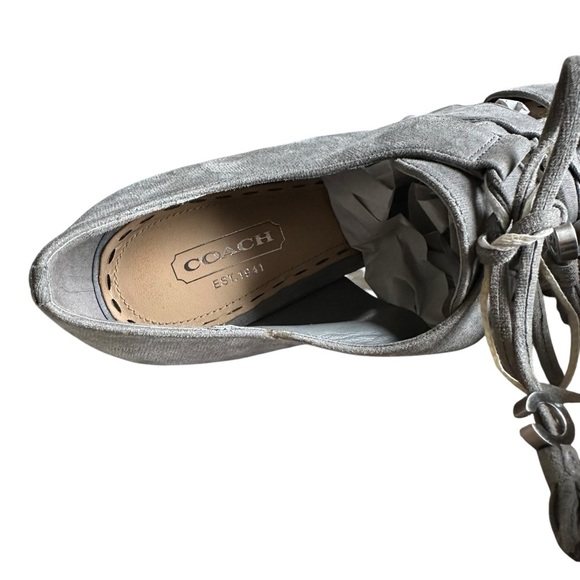 Coach Teagan Genuine Suede Leather Lace Up Open Toe High Heels In Gray Size 7 - Picture 8 of 12